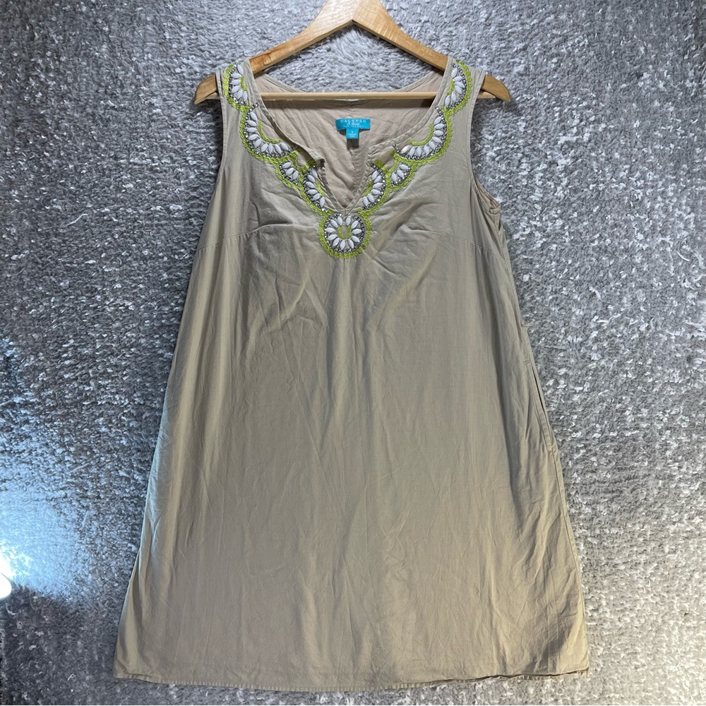 Calypso St Barth Dress Khaki Beaded Dress Tan Small Yacht Club Classy, No tie
